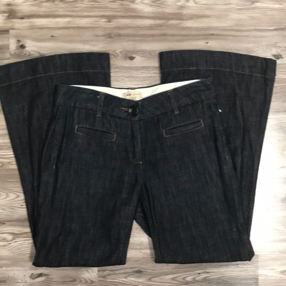 CAbi dark denim bell leg trouser style pant size 6